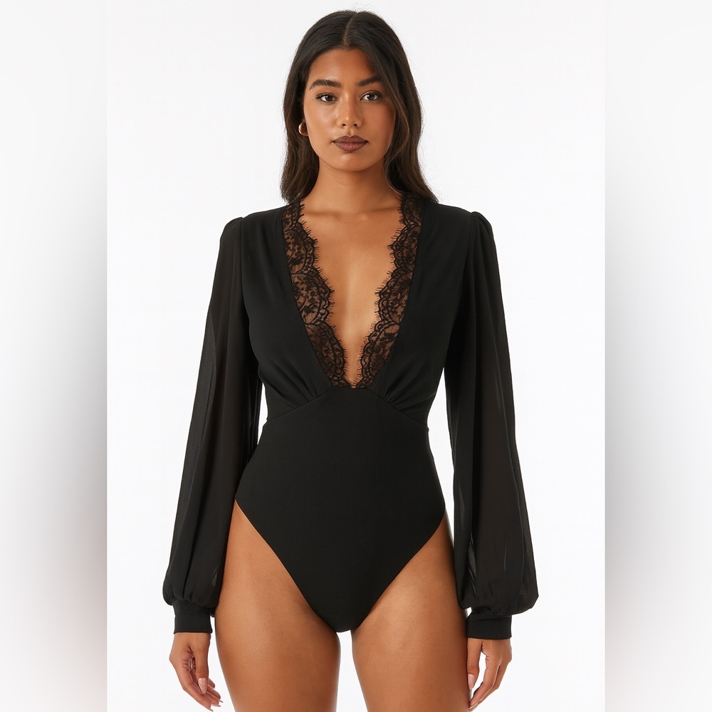 Chic Black Lace V-Neck Bodysuit